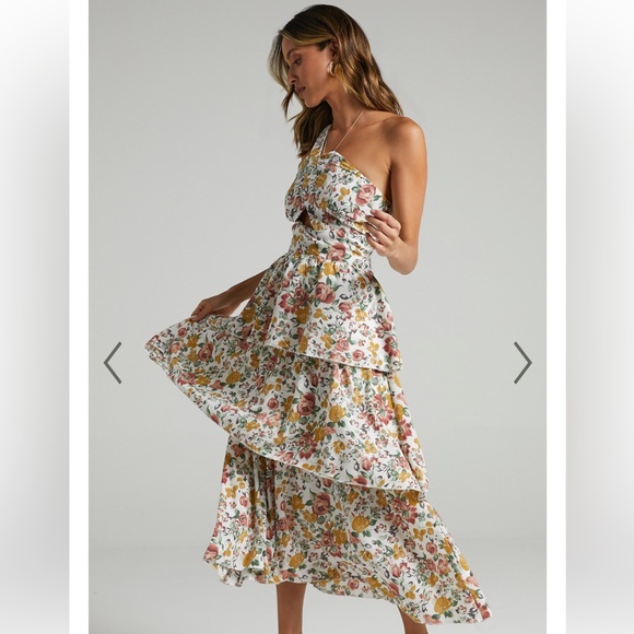 Brand New with Tags Caro One Shoulder Tiered Midi dress - Picture 1 of 6